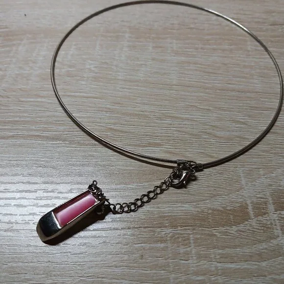 Silver Tone Pink Pendant Necklace & Stud Earrings Vintage Costume Jewelry #98 - Picture 3 of 7